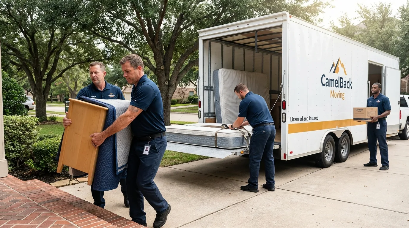 Crew loading residential truck for cross-state move from Anoka, MN