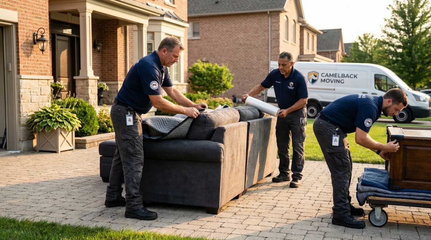 Large estate moving crew wrapping furniture in Anoka, MN