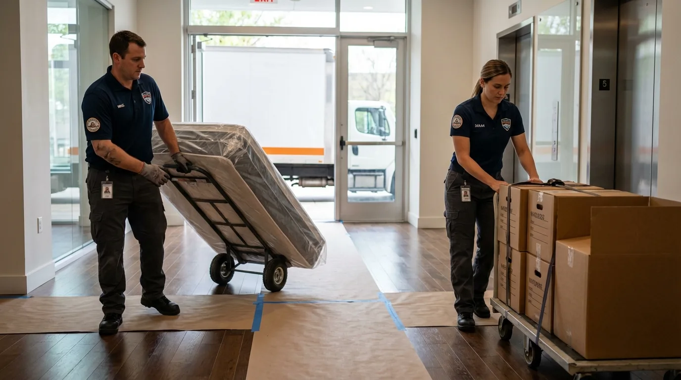 Professional apartment movers loading elevator in Anoka, MN