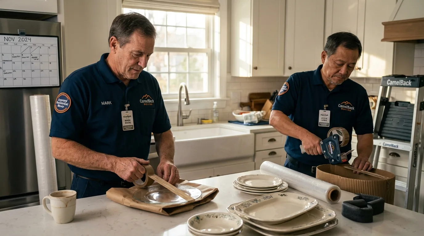 Professional crew packing kitchen dishware in Anoka, MN