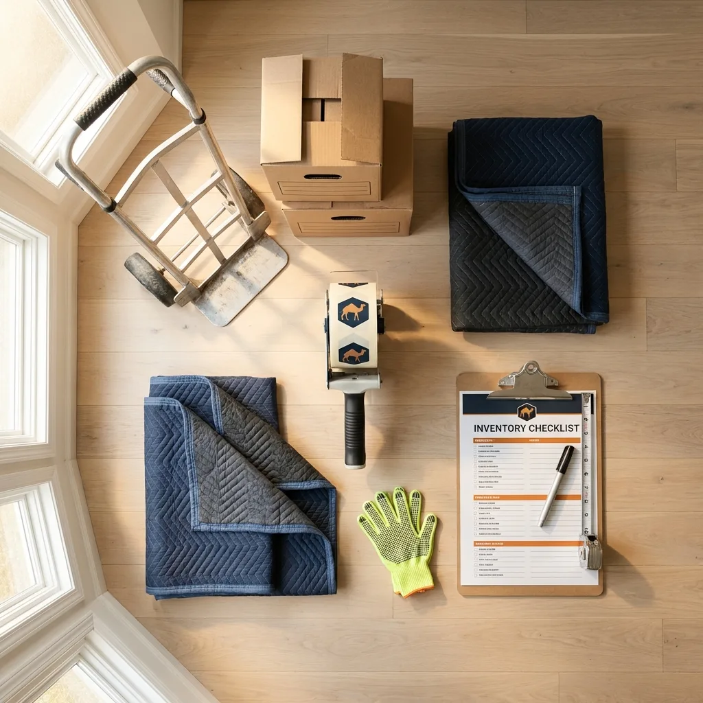 Professional moving supplies and packing materials layout for Anoka residential relocations